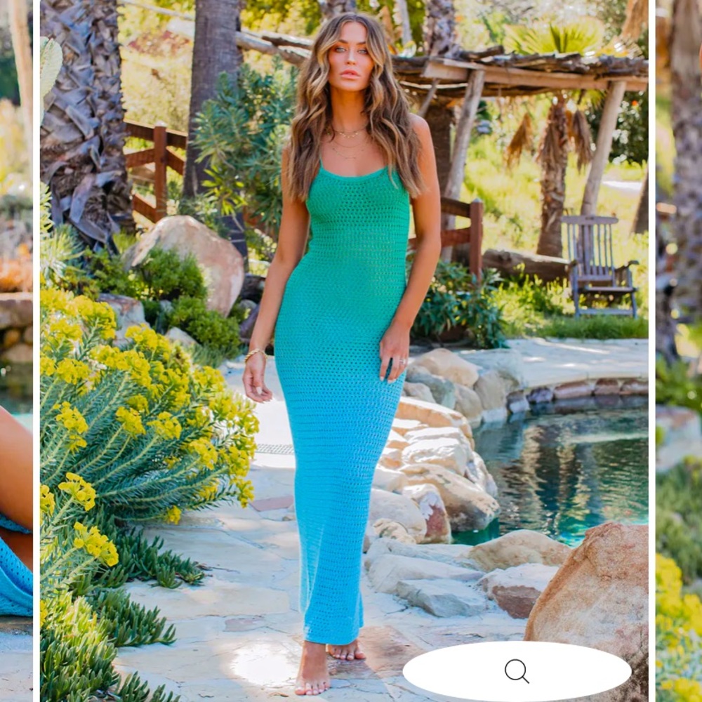 Blue Green Ombré Crochet Maxi Dress